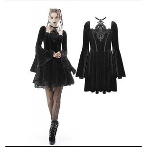 Dark In Love Women Black Lost Princess Black Velvet Dress Sz M Fairy Grunge